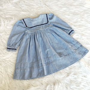 Vintage Striped Girls Dress Blue and White 3T